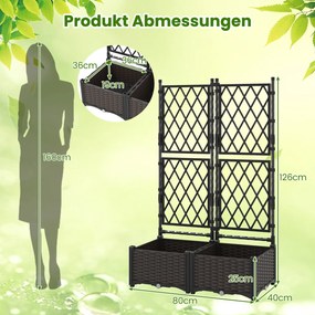Floreira com treliça para jardim 80,5 x 40 x 126,5 cm, vaso para plantas trepadeiras com sistema de auto-regulação, caixa dupla para plantação, terraç