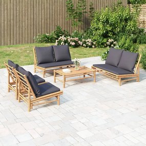 vidaXL 5 pcs conjunto lounge jardim bambu c/ almofadões cinza-escuro