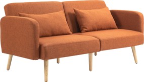 Sofá-cama com design moderno, encosto reclinável e braços ajustáveis, em tecido com efeito de linho castanho