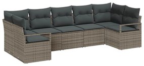 Conjunto de Sofás de Jardim com 7 peças e almofadas cinza em rattan de