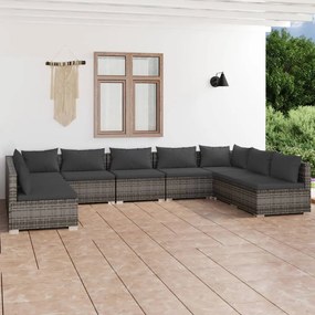 vidaXL 9 pcs conjunto lounge de jardim c/ almofadões vime PE cinzento