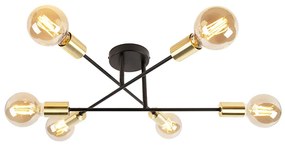 Luminária de teto industrial preto com dourado 6 luzes - Sydney Industrial