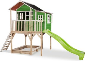 Casa de brincar infantil exterior para crianças Loft 750 em madeira com escorrega e caixa areia - Verde