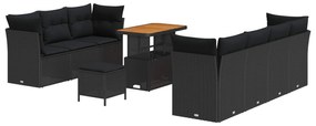 vidaXL Conjunto de Sofá de Jardim com almofada 10 pcs Preto vime PE