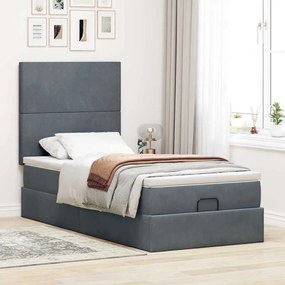 Estrutura cama otomana colchões 90x190cm veludo cinzento escuro