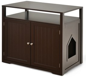 Casinha de Areia para gatos moderna escondida para animais com 2 portas de gato 2 portas mesa decorativa para casa Castanho