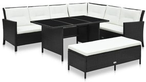 vidaXL 3 pcs conjunto lounge de jardim c/ almofadões vime PE preto