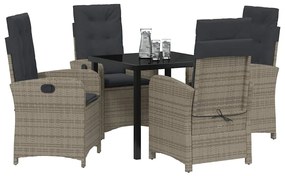 Conjunto de Jantar de Jardim de 5 Peças com Almofadas Rattan Cinza