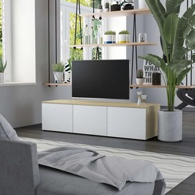 Móvel de TV 120x34x30 cm contraplacado branco e carvalho sonoma