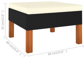 9 pcs conjunto lounge de jardim c/ almofadões vime PE preto