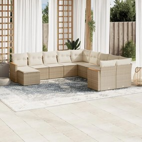 11 pcs conjunto sofás de jardim c/ almofadões vime PE bege