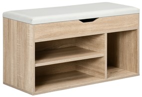 HOMCOM Sapateira Salva Espaço Estofada com 2 Prateleiras Abertas e Espaço Embutido em Madeira e Couro Sintético 80x30x45 cm | Aosom Portugal