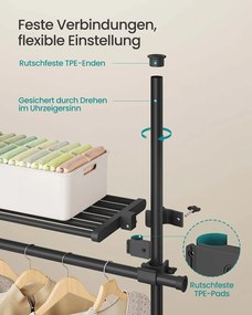 Guarda roupa 33,5 x (240-353) x (208-310) cm com Barras telescópicas com 6 barras e 3 prateleiras em preto