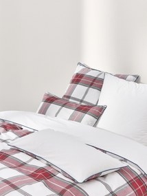 Capa de edredão em percal de algodão xadrez com rebordo Scarlet