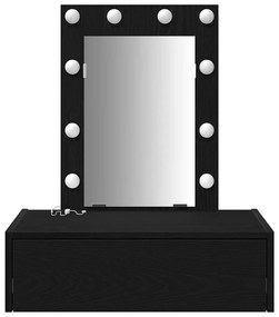Mesa de Maquiagem Montada na Parede com Luzes LED - Carvalho Preto