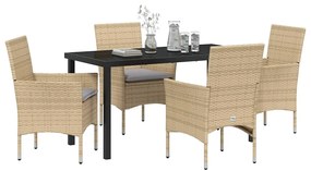 Conjunto de Jantar de Jardim 5 Peças com Almofadas Bege em Rattan Sint