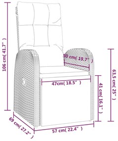 7 pcs conjunto de jantar p/ jardim c/ almofadões vime PE preto