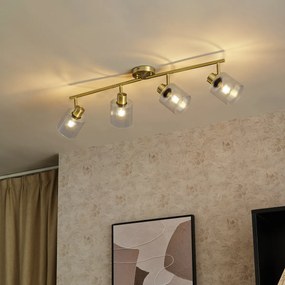 Candeeiro de teto spot dourado com vidro 4 luzes ajustáveis - Laura