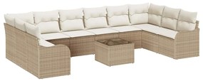Conjunto de Sofá de Jardim 11 Peças com Almofadas de Rattan e Poliéste