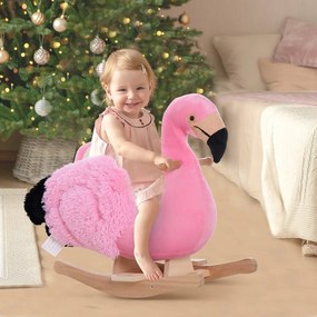 Cavalo de balanço flamingo com cinto de segurança Gangorra de bebê Brinquedo de pelúcia para crianças acima de 18 meses 60x33x52cm