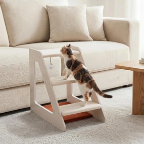 Escada para Cães e Gatos de 3 Níveis, 33 x 54 x 48 cm, Tecido de Bombazina Antiderrapante, Branco