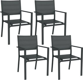 Conjunto de 4 cadeiras de jardim empilháveis em alumínio e textilene com braços, conjunto de 4 peças para exterior