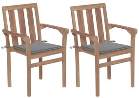 vidaXL Cadeiras de jardim c/ almofadões cinzentos 2 pcs teca maciça