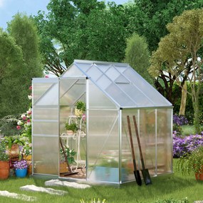 Outsunny Estufa de Jardim de Policarbonato e Alumínio Estufa de Exterior com Porta Corredeira e 2 Clarobóias para Cultivo de Plantas Sementes 190x190x200cm Transparente