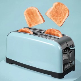 Torradeira vertical Toastin' time 850 Blue Long de aço com ranhura longa e suporte para pãezinhos