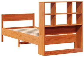 Cama c/ estante sem colchão 100x200cm pinho maciço castanho-mel