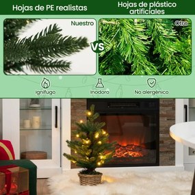 Árvore de Natal em vaso de madeira de 53 cm com 96 ramos, 20 luzes LED brancas quentes e temporizador verde