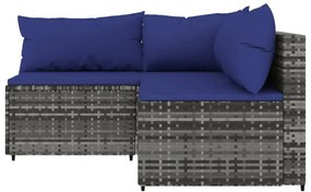 3 pcs conjunto lounge de jardim c/ almofadões vime PE cinzento