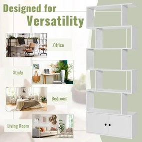 Estante em forma de S com 6 níveis e portas 70 cm x 23 cm x 183 cm Design moderno e versátil para organizar e decorar a sala, o quarto ou o escritório