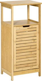 kleankin Cesto de Roupa de Bambú Armário para Casa de Banho com 2 Prateleiras 1 Cesta de Tecido Removível 40x30x86,5 Natural | Aosom Portugal