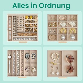 Caixa para joias com 6 níveis, com tampa de vidro 20,3 x 23,1 x 22,8 cm branco-dourado