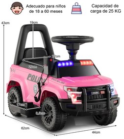 Carro de Polícia Elétrico para Crianças  Bateria 6V  com Megafone Alarme Luz para 18-60 Meses 62 x 44 x 43 cm Rosa