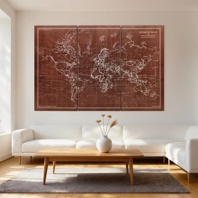 Quadro Decorativos Mapa Múndi Vintage Pintados à Mão 120x60 cm Quadros de Arte de Parede com Moldura de Madeira Castanho