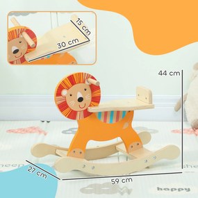 Cavalo de balanço para crianças, leão de brincar de balanço para bebés em madeira com guiador e base estável, 59 x 27 x 43 cm, laranja