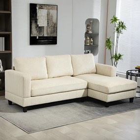 Sofá Chaise Longue de 3 Lugares em L Estofado em Veludo Assento e Encosto Almofadados 214x134x87 cm Bege