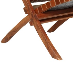 Cadeira dobrável tiras cruzadas couro genuíno castanho