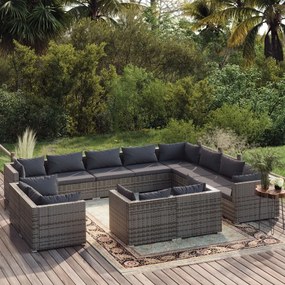 vidaXL 12 pcs conjunto lounge de jardim c/ almofadões vime PE cinzento