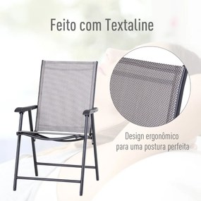 Conjunto de 2 cadeiras dobráveis para exterior Com braços Cadeiras para varandas Jardim Terraço 58x64x94 cm Cinzento Carga 100kg