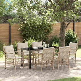 vidaXL Conjunto de Jantar Jardim 7 Peças com Almofadas Bejas em Rattan Sintético