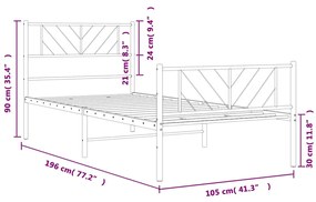 Estrutura de cama com cabeceira e pés 100x190 cm metal preto