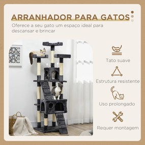 PawHut Arranhador para Gatos Grande 49x49x173 cm com Múltiplos Níveis