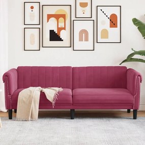 vidaXL Sofá de 3 lugares veludo vermelho tinto