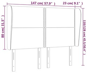 Cabeceira de cama c/ abas veludo 147x23x118/128cm cinza-claro