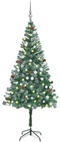 vidaXL Árvore Natal artificial pré-iluminada c/ bolas e pinhas 180 cm