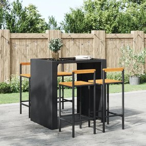 vidaXL Bancos de bar 4 pcs vime PE e madeira de acácia maciça preto
