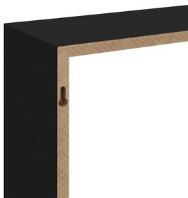 Prateleiras de parede em forma de cubo 3 pcs MDF preto